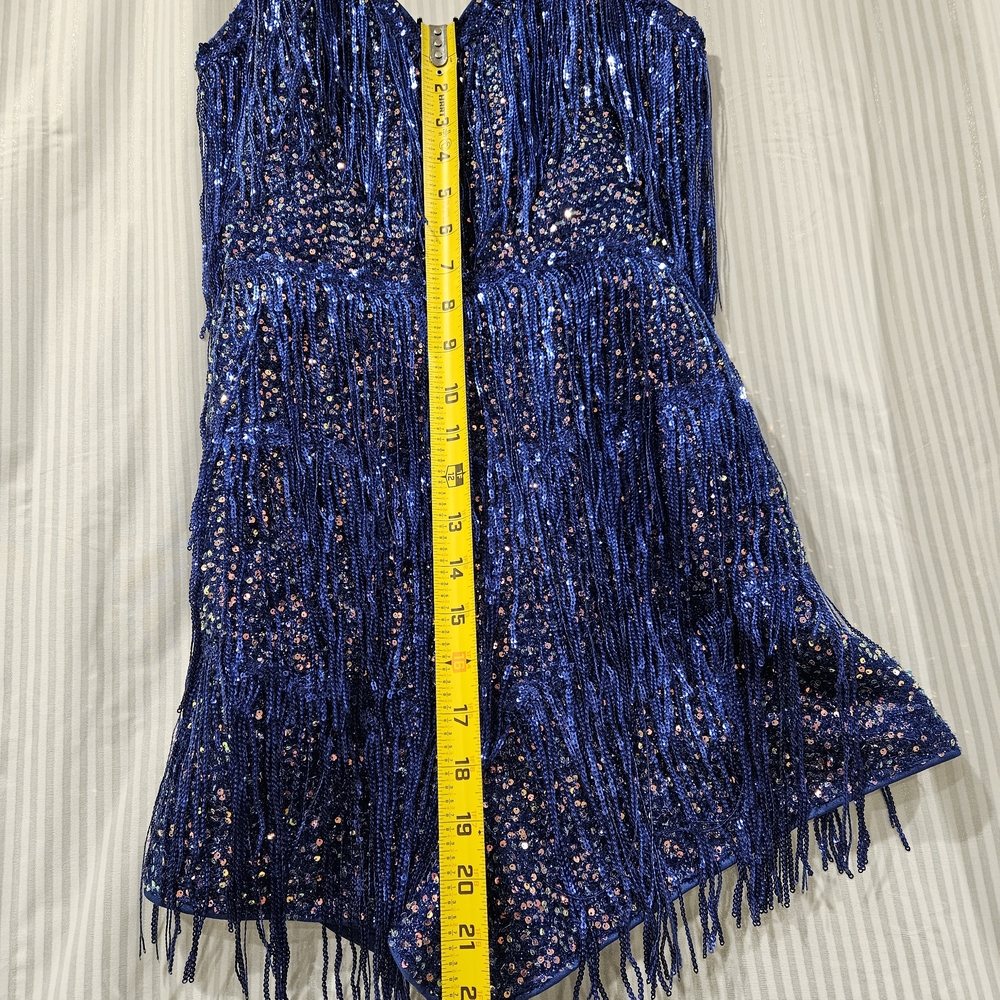 Blue Sequin Fringe Dress - Picture 3 of 8
